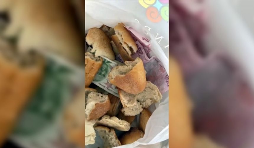 Kemerburgaz'da Dilencilerin yeni oyunu! Ekmeklerin arasından 2 bin 400 TL çıktı