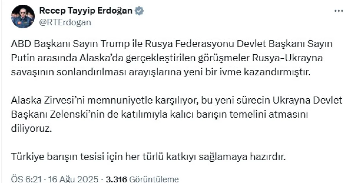 TÜrki̇ye Barişin Tesi̇si̇ İçi̇n Her Türlü Katkiyi Sağlamaya Hazir